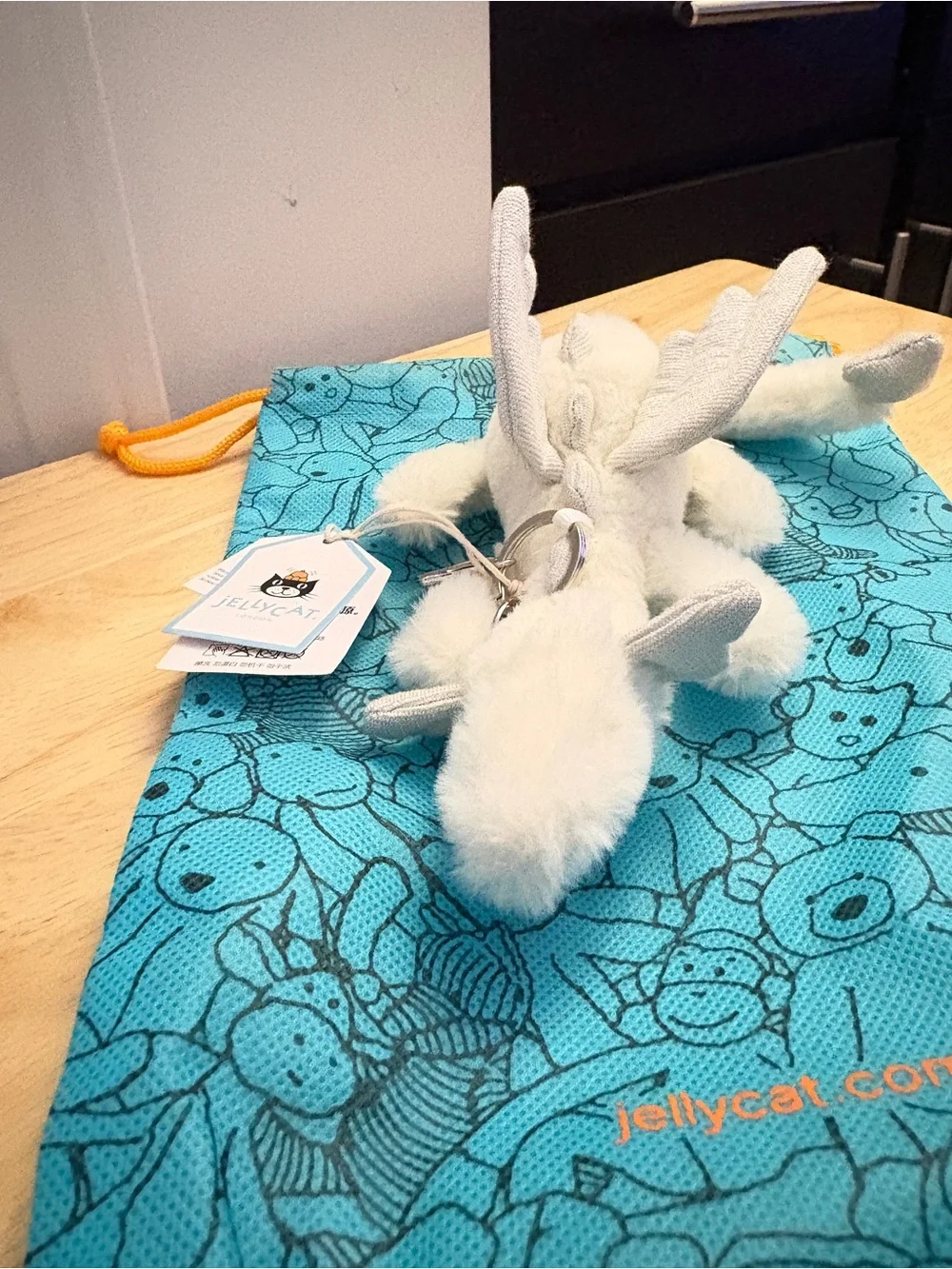 Jellycat White Plush Dragon Keyring